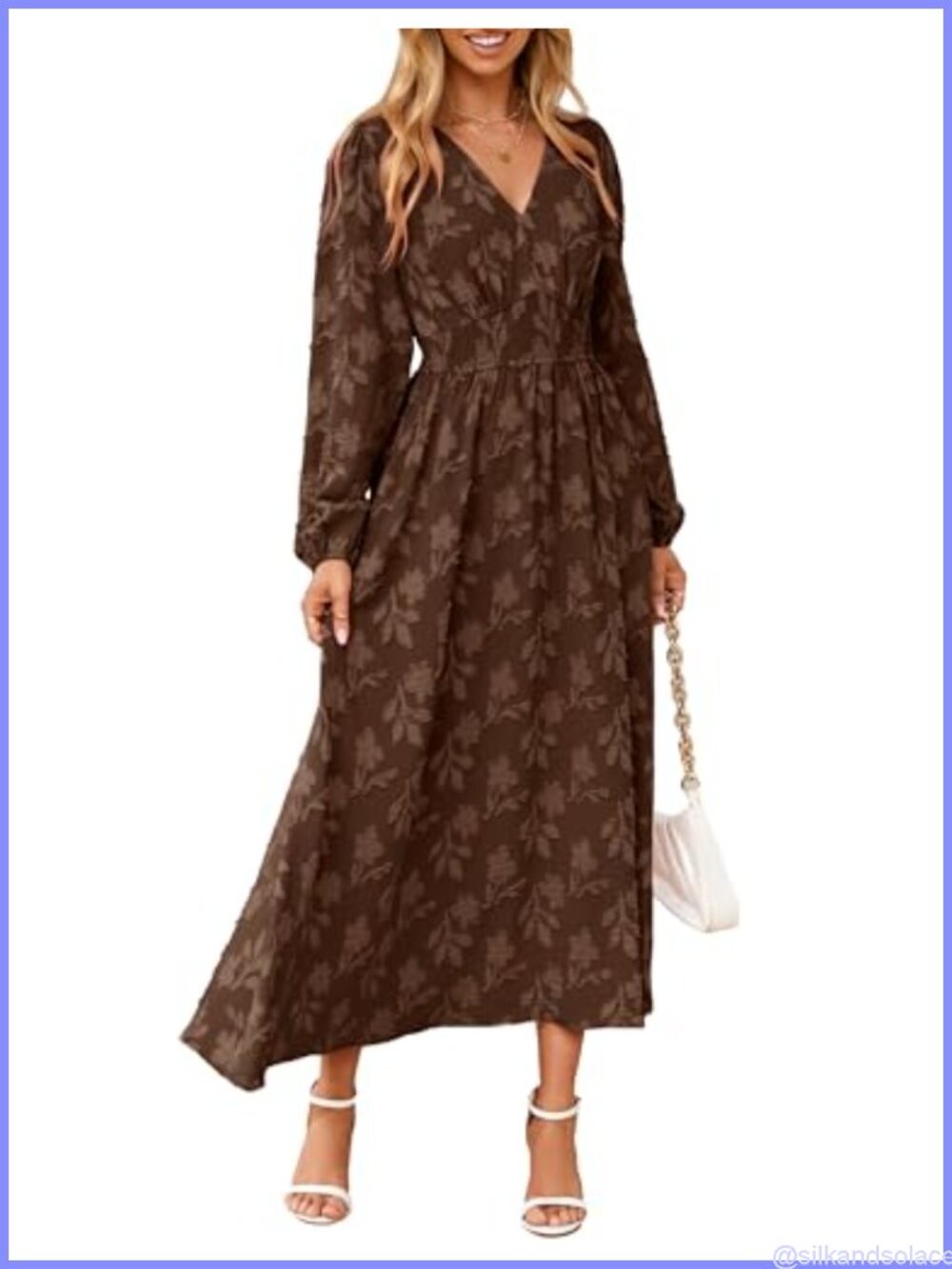 Boho Floral Long Sleeve Maxi Dress V Neck Empire Waist Wedding Guest Formal
